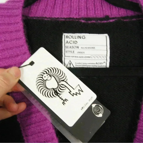 NWT Rolling Acid Knit Purple Black Mohair Wool Cardigan Sweater - Picture 4 of 6